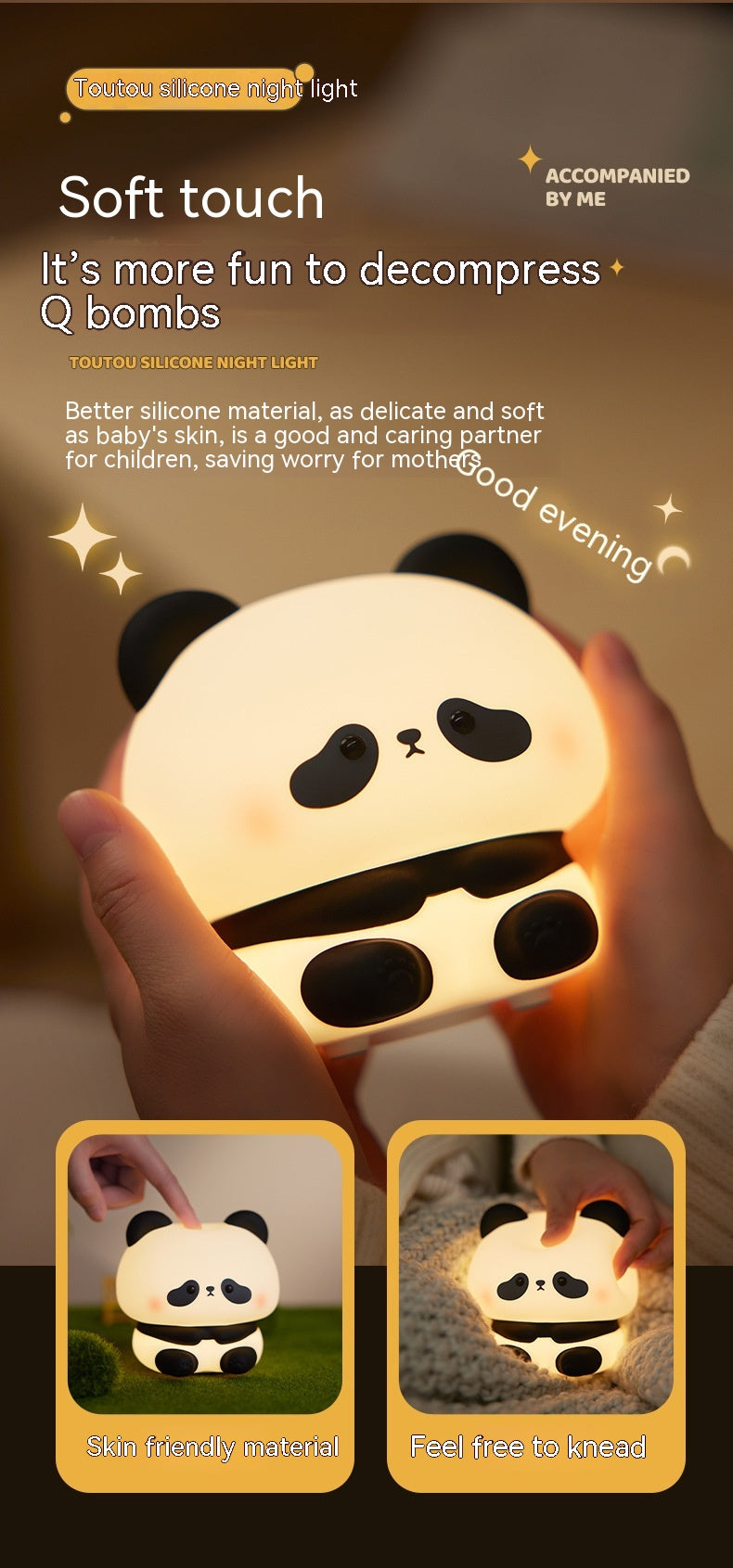 Panda Head Silicone Seven-color Night Light Creative Desk Lamp Home Decor