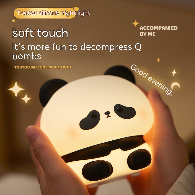 Panda Head Silicone Seven-color Night Light Creative Desk Lamp Home Decor